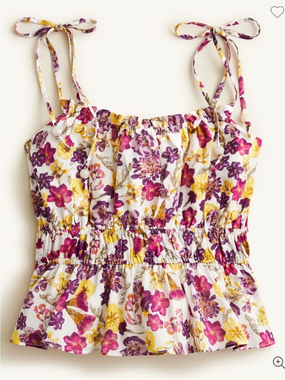 J. Crew Ruffle Tie -Shoulder Tank Top Peplum XL Summer Garden Floral Size NWT